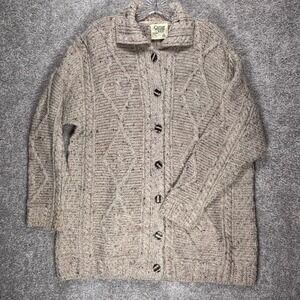 Carraig Donn Aran Wool Cardigan Sweater Mens Medium Beige Cable Knit Ireland